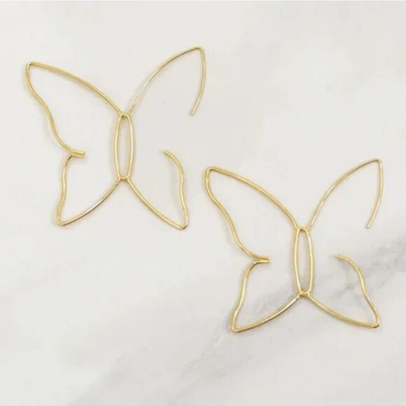 Minimalist Gold Butterfly Wire Earrings - Picture 2 of 3